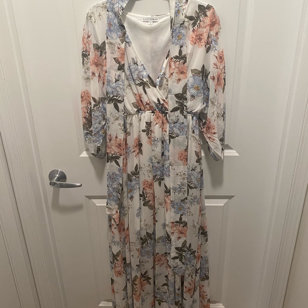 Baltic Born Floral Long Sleeve Maxi Dress - White, Pink, Blue